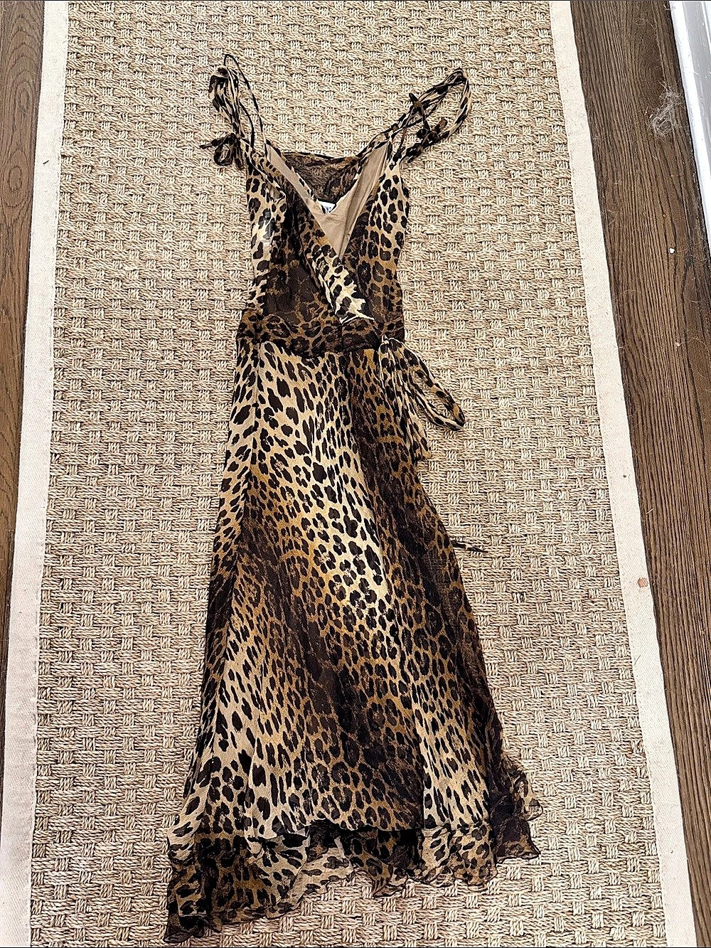 Moschino Leopard Print Silk Midi Dress Brown & Black Size 6